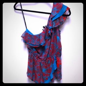 Bebe Ruffled One Shoulder Top